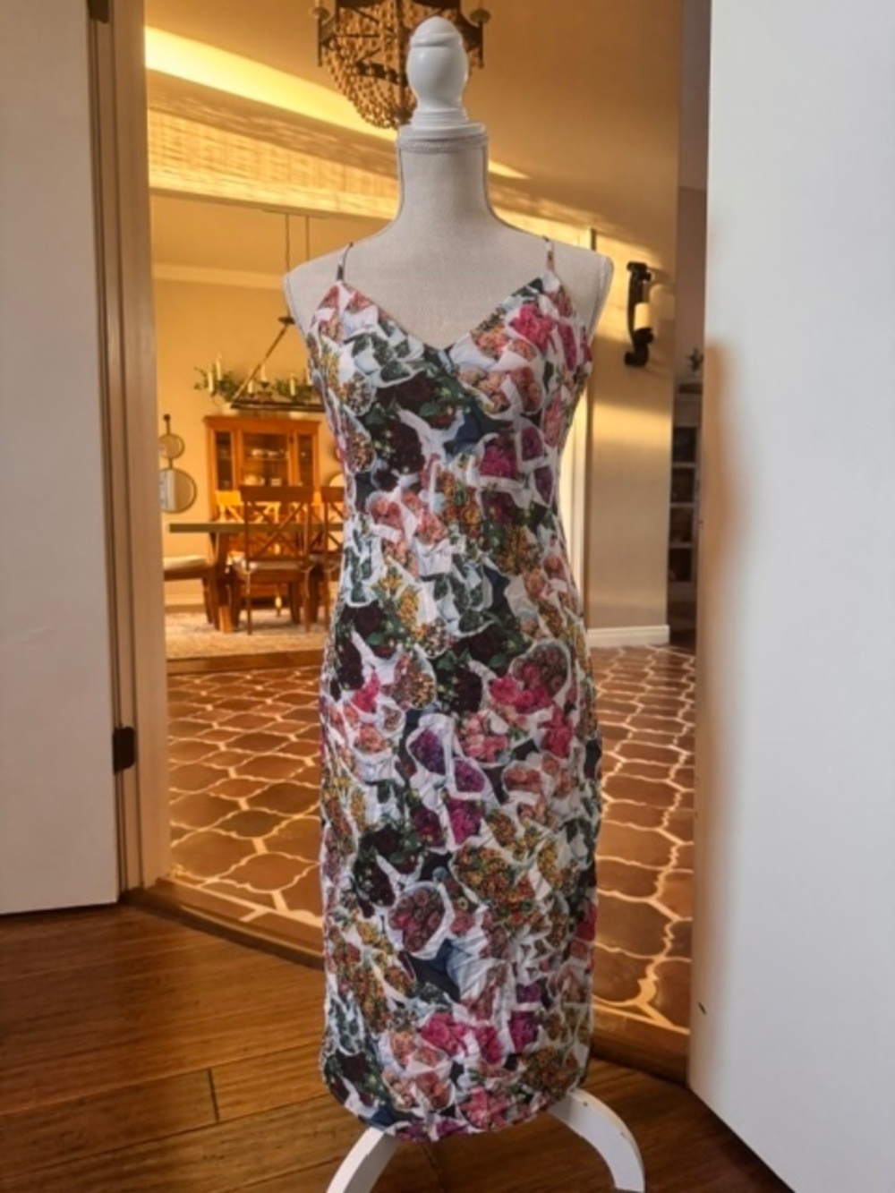 Afam Lippes Floral Print Silk Blend Midi Dress Spaghetti Strap Size 6
